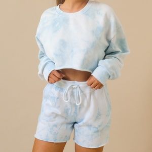 Baby Blue cloudy tie dye crop shorts